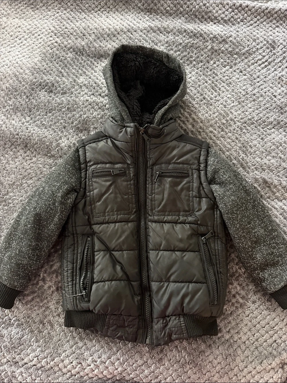 Nordstrom Urban Republic Black and Grey Quilted Hooded Puffer Jacket